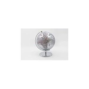 Mascagni 20A O451 Globe Terrestre décoratif-Mappemonde-Base en métal Couleur Argent, 25cm