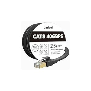 Jadaol Cat7 Ethernet Cable Flat, Shielded (STP) with Snagless Rj45 Connectors - 25 Feet Black (7.62 meters)