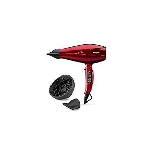 BaByliss Sèche-cheveux Pro Digital avec Diffuseur - Sèche-cheveux ultra-rapide et professionnel de 2200W, Ionique, Fabriqué en Italie, 3 températures & 4 vitesses avec Fonction Turbo, Rouge, 6001DE
