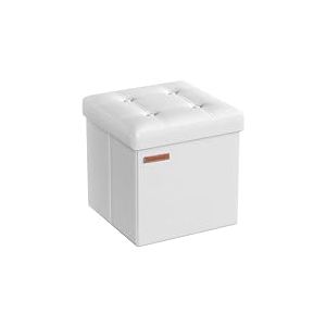 SONGMICS Pouf de 38 cm, Banc de Rangement Pliable avec Couvercle, Repose-Pieds Cube, Surface en PU, Capacit&eacute; de Charge de 300 kg, pour Entr&eacute;e, Salon, Chambre &agrave; Coucher, Blanc Nuage LSF030W11