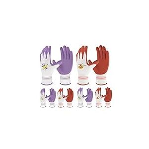 Velway 6 Paires de Gants de Jardinage pour Femmes - Gants de Travail de Jardin en Caoutchouc Respirant - Gants de Protection pour l'Extérieur avec Grip Cadeaux de Jardinage - Rouge et Violet Moyen