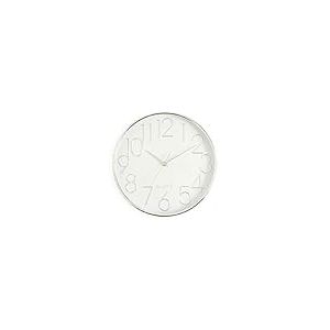 Galileo Casa Horloge Murale chrom&eacute;e Ronde Blanche, Plastique + Verre + Acier, Dimensions : &Oslash; 30,5 x h 4 cm. Fonctionne avec 1 Pile AA (Non Incluse).