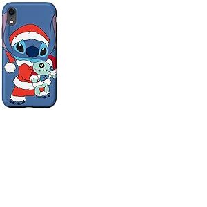 Coque pour iPhone XR Disney Stitch and Scrump Père Noël Bleu pervenche
