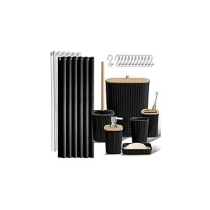 Clara Clark Ensemble d'accessoires de Salle de Bain – Ensemble d'accessoires de Salle de Bain 20 pièces – Rideau de Douche Noir, Brosse WC, Poubelle et Distributeur de Savon