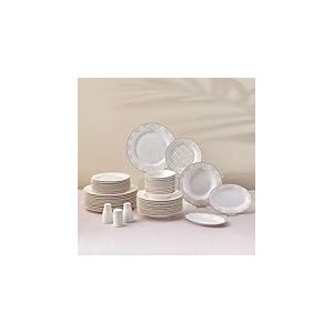 Karaca Siena Assiettes Service de Table 12 Personnes, 53 Pièces, Set de Vaisselle Porcelaine avec Assiette, Bols, Plateaux de Service Rectangulaires, Salier et Poivrier, Blanche