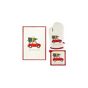 Excelsa Ready For Christmas Lot de 3 textiles de cuisine, gant de four, manique et torchon, 100% coton, rembourrage polyester
