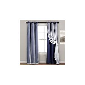 Lush Decor Paire de Rideaux de fenêtre Transparents à œillets avec Doublure occultante Isolante, 241,3 cm (L) x 96,5 cm (L), Bleu Marine