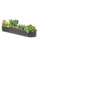 VEVOR Jardinière 2390x600x270 mm Lit de Jardin Surélevé Métal Galvanisé Bac de Plantation Ovale Fond Ouvert pour Cultiver Fleur Herbes Plantes Succulentes dans Jardin Terrasse Patio Balcon, Gris Foncé