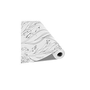 VEVOR Papier Peint Adh&eacute;sif Mural, 45 cm x 10 m, Rouleau Papier Peint Autocollant Vinyle, Motif Floral Botanique Blanc, Imperm&eacute;able, pour Rev&ecirc;tement Mural, dans Chambre, Cuisine, Salle de Bain, Bureau