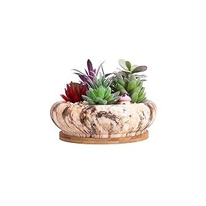 ARTKETTY Pot de Fleur, Grand Pot pour Succulentes Pot à Bonsaï en Marbre avec Plateau Pot en Céramique pour Plantes D'intérieur