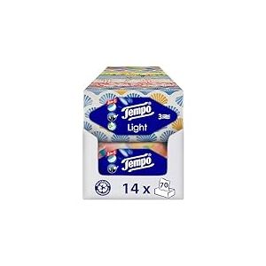 Tempo Light Box Megapack Lot de 14 boîtes de 70 mouchoirs par boîte – Mouchoirs en papier doux, lavables en machine