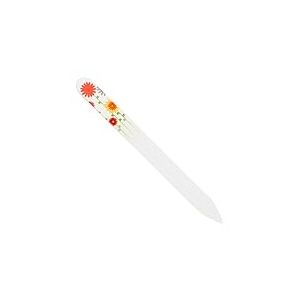 Lime en verre double face gravé en verre trempé, fleurs, longueur : 13,5 cm