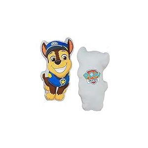 Character World Coussin Officiel Paw Patrol en Forme de Chien Chase, Super Doux, réversible, Double Face, Coussin Motif Sourire, Parfait pour la Chambre à Coucher ou sur Le canapé