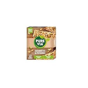 Pure Via Barres de Céréales Cacahuètes & Pistaches – Riches en Fibres et Protéines - Sans Gluten et sans sucre Ajouté | 3 X 35g