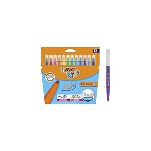 BIC Kids Couleur XL Feutres de Coloriage Lavables à Pointe Large - Couleurs Assorties, Etui Carton de 12