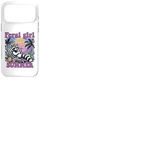Feral Girl Summer Raton Laveur Plage Vacances Coucher de Soleil Coque pour iPhone 17 Pro Max