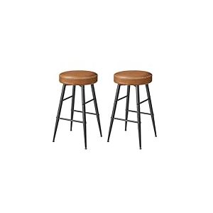 VASAGLE EKHO Collection - Tabouret de Bar, Lot de 2, Chaise de Cuisine, Haut, en PU avec Coutures, Style Moderne Mi-siècle, Hauteur Assise 63 cm, Cuisine, Bar, Montage Facile, Marron Caramel LBC080K01