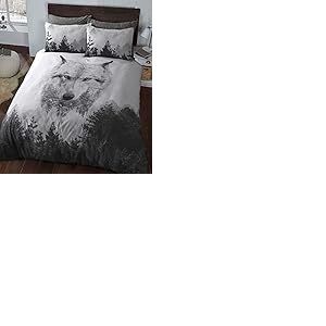 Sleepdown Panneau de loup Multicouleurs Housse de couette douce et luxueuse pour l'hiver Ensemble de literie avec taie d'oreiller - Single (135cm x 200cm)