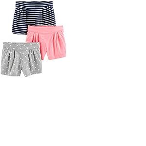 Simple Joys by Carter's 3-Pack Knit Infant-and-Toddler-Shorts, Bleu Marine Rayures/Gris Points/Rose, 4 Ans (Lot de 3) Bébé Fille