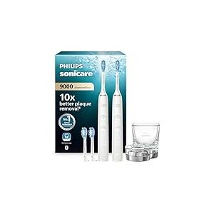Philips Sonicare DiamondClean 9000 - Brosse &agrave; dents &eacute;lectrique avec application, capteur de pression, verre de recharge, blanc, lot de deux, mod&egrave;le HX9914/62
