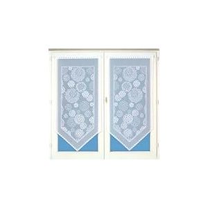 Homemaison - Paire de Petits Voilages en Pointe Et &agrave; Dentelle - 100% Polyester - Effet Ajour&eacute; Impressions Fleuries - Passants &agrave; Passe Tringle - Pr&ecirc;ts &agrave; Poser - 60 x 120 cm - Blanc