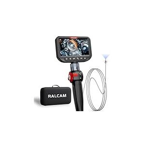 Ralcam Cam&eacute;ra Endoscopique avec Lumi&egrave;re, T&ecirc;te Rotative &agrave; 210&deg;, Sonde 3.0 mm, &Eacute;cran HD 5", IP67 &Eacute;tanche, C&acirc;ble Serpentin en Acier INOX 1,5 m, Cam&eacute;ra d&rsquo;Inspection pour Voiture, Tuyaux & Maison