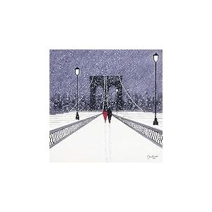 Jon Barker (Nighttime Stroll Across Brooklyn Bridge - New York 40 x 40 cm Toile Imprimée