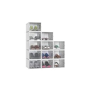 YITAHOME Bo&icirc;te &agrave; chaussures, Lot de 12 boite Rangement Chaussures en Platique Transparente, Empilable et Pliable, pour chaussures jusqu'&agrave; la pointure 44 boite a chaussure Respirante Blanche