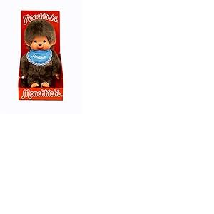 Sekiguchi 255040 - Garçon Original Monchhichi, en Peluche Marron, avec Bavoir Bleu, env. 20 cm