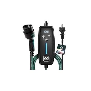 Masterplug Chargeur de Voiture électrique Type 2, câble de Charge de véhicule électrique Portable avec Prise Schuko UE, écran LCD, Mode 2, 10 m, 3,6 KW, 16 A, EVCM221610G/EU