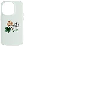Motif tr&egrave;fle Irlandais l&eacute;opard Buffalo Plaid St Patrick Porte-Bonheur Coque pour iPhone 14 Pro