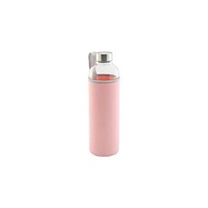 axentia Bouteille en Verre Borosilicaté, Bouteille d'eau avec Couvercle en Néoprène et Bouchon à Vis, Ø ​​env. 7,8 cm, H env. 28 cm, Transparent/Rose