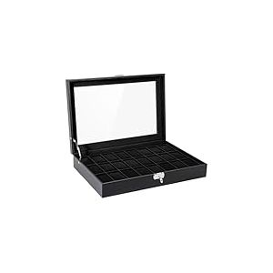 Uten Bo&icirc;te &agrave; Montres 24 Compartiments, Coffret &agrave; Montres en PU, Couvercle en Verre, Coffret de Rangement pour Montres, Doublure en Velours Noire, Id&eacute;e Cadeau