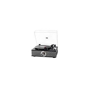 Halterrego Platine Vinyle Manhattan All-in-One avec 2 HP intégrés/Couvercle, RMS 2 * 8W, 3 Vitesses, Lecteur CD, BT in, Radio FM, Aux in, RCA Out, Noir