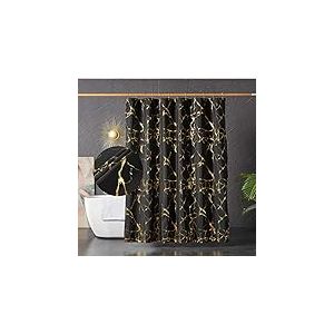 HYAWGE Rideau de Douche en Tissu &agrave; Paillettes avec Crochets Motif marbre Noir et dor&eacute; 183 x 183 cm