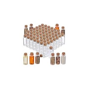 Relaxdays Mini-Bouteilles avec Bouchon de liège, Lot de 72, Petite Bouteille en Verre, 10 ML, Flacon déco, Transparent