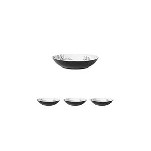 GENEVIEVE LETHU 536132 Assiette Creuse en Porcelaine Blanche &Oslash; 20 cm - Collection ESQUISSES VEGETALES - D&eacute;cor V&eacute;g&eacute;tal Noir (Lot de 4)