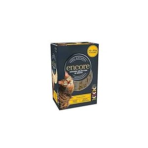 Encore 100% Nourriture Humide Naturelle pour Chat, Assortiment de Poulet en Poches en Bouillon, 4 x 5 x 50g (Lot de 20 Poches)