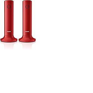Philips M4502B/34-2 téléphones sans Fil Fixes Duos, écran LCD 1,6 Pouces, rétroéclairage, Haut-Parleur intégré, Mains Libres, Son HQ, Mince et Compact - Rouge (Compatible : ES, IT, FR)