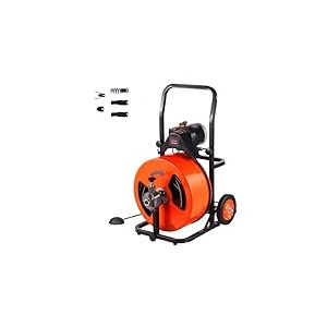VEVOR Déboucheur Électrique de Canalisation 30 m x 1,9 cm Machine de Nettoyage de Tuyaux Alimentation Automatique Nettoyeur de Tubes avec 4 Coupe-tubes, Commande à Pied par Air pour Tuyaux 10-20 cm