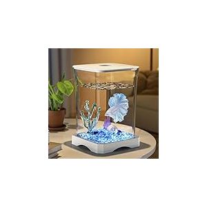 Zstar Kit de démarrage pour Aquarium avec lumière ambiante, Trou d'alimentation supérieur, Petit réservoir de Bureau Betta pour Poissons et crevettes, Blanc