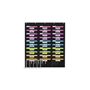 Godery - Trieur mural pour l'&eacute;cole, la salle de classe, chez vous ou au bureau, avec 20 compartiments, &agrave; suspendre avec 4 crochets, noir 30 name-tag pocket Noir