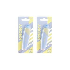 Pentel Correction tape Knoky XZTT805S-WY Ruban correcteur r&eacute;tractable par bouton poussoir et rechargeable, bande 5 mm x 6 m, corps pastel bleu ciel + jaune (Lot de 2)