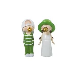 DRW Lot de 2 Figurines garçon et Fille Assorties avec Gomme en résine Blanche et Verte 11 x 7 x 20 cm