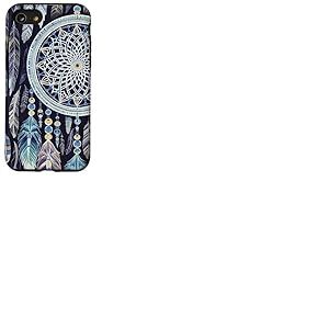 Attrape-r&ecirc;ves Boho Marron fonc&eacute; Plume Bleu Nuit r&ecirc;ves Coque pour iPhone SE (2020) / 7/8
