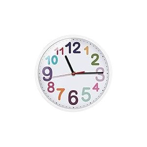 Careland Horloge Murale silencieuse de 22,9 cm sans tic-tac, Fonctionne à Piles, à Quartz pour enseigner l'heure, Lecture colorée, Parfaite pour Les salles de Classe des Enseignants et Les Chambres