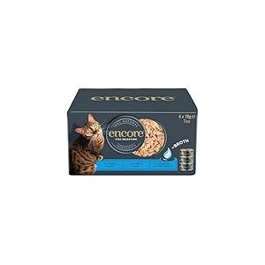 Encore Alimentation Humide pour Chats 100% Naturelle, Assortiment Premium de Poissons en Bouillon - Lot de 16 boîtes de 70 g