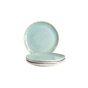 MÄSER Frozen, Lot de 4 assiettes plates modernes avec glaçage moucheté et formes organiques, 4 grandes assiettes plates en céramique au look vintage passionnant, grès, turquoise