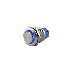 SeKi Bouton poussoir en acier inoxydable - Diam&egrave;tre : 19 mm - Forme de t&ecirc;te saillante - Anneau LED color&eacute; - &OElig;illets &agrave; souder bleus - Connecteur 0,5 x 2,8 mm - Bouton de sonnette