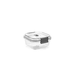 H&H Récipient en verre borosilicate 800 ml avec couvercle hermétique et valve sous vide, carré 16 x 16 cm, four et micro-ondes (sans couvercle), lavable au lave-vaisselle